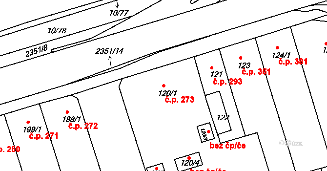 Trnovany 273, Teplice na parcele st. 120/1 v KÚ Teplice-Trnovany, Katastrální mapa