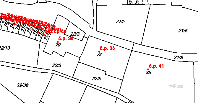 Němečky 33, Ohníč na parcele st. 78 v KÚ Ohníč, Katastrální mapa