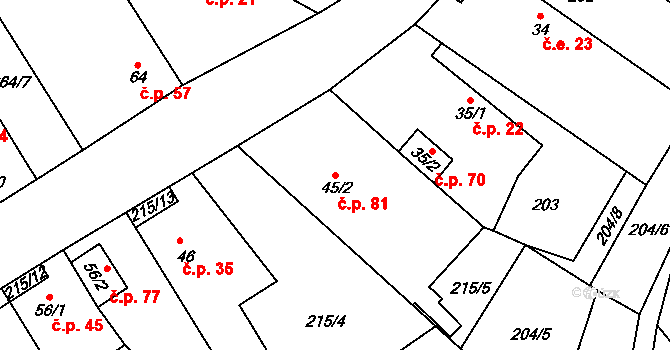 Olešnice 81 na parcele st. 45/2 v KÚ Olešnice nad Cidlinou, Katastrální mapa