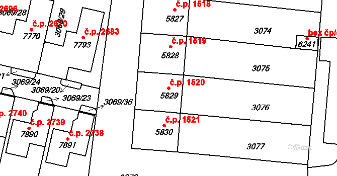 Cheb 1520 na parcele st. 5829 v KÚ Cheb, Katastrální mapa