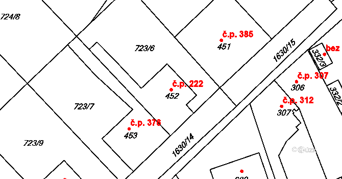 Švihov 222 na parcele st. 452 v KÚ Švihov u Klatov, Katastrální mapa
