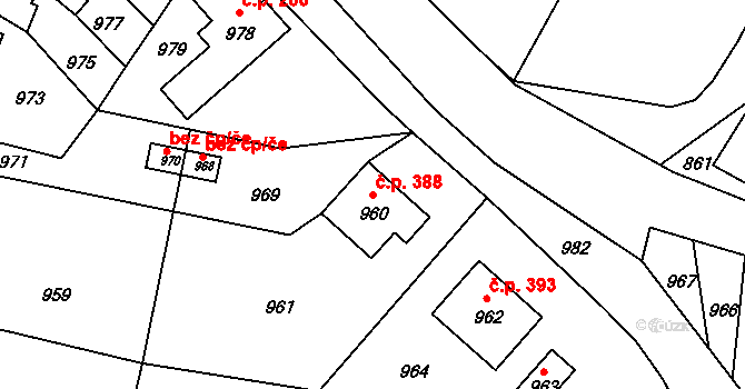 Jablůnka 388 na parcele st. 960 v KÚ Jablůnka, Katastrální mapa
