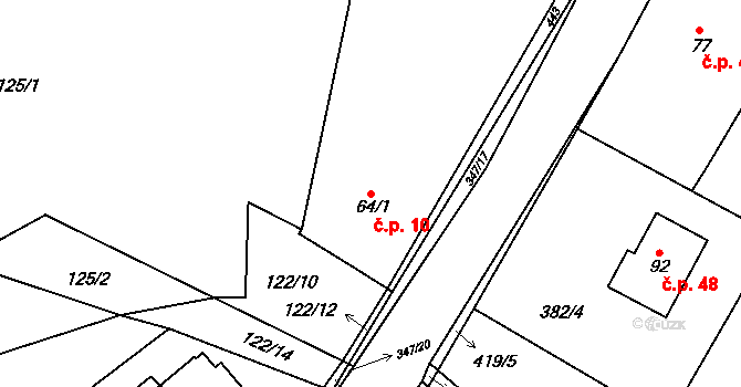 Lázy 10, Loučka na parcele st. 64/1 v KÚ Lázy u Valašského Meziříčí, Katastrální mapa