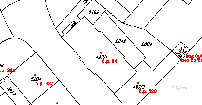 Střední Předměstí 64, Trutnov na parcele st. 497/1 v KÚ Trutnov, Katastrální mapa
