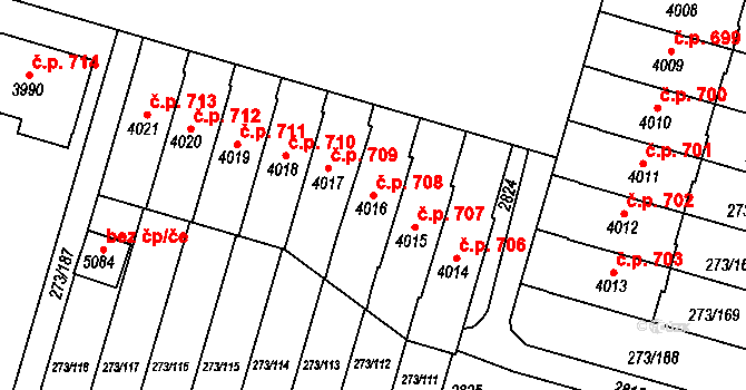 Střední Předměstí 708, Trutnov na parcele st. 4016 v KÚ Trutnov, Katastrální mapa