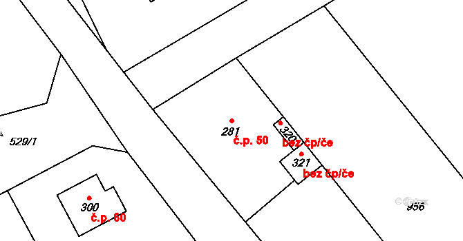 Tihava 50, Kotopeky na parcele st. 281 v KÚ Kotopeky, Katastrální mapa