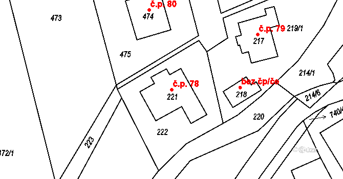 Chlum 78, Nalžovice na parcele st. 221 v KÚ Nalžovice, Katastrální mapa