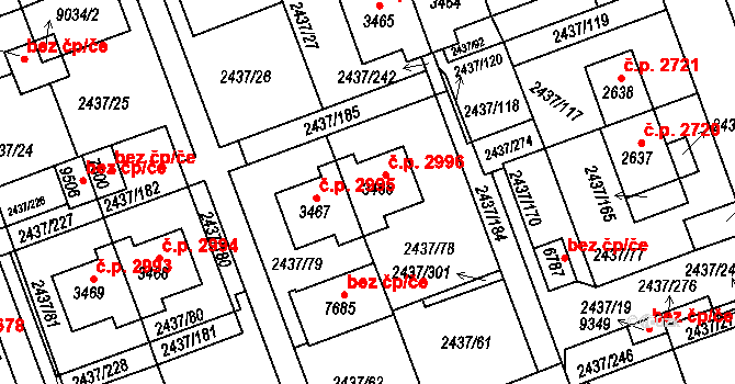 Hodonín 2996 na parcele st. 3466 v KÚ Hodonín, Katastrální mapa