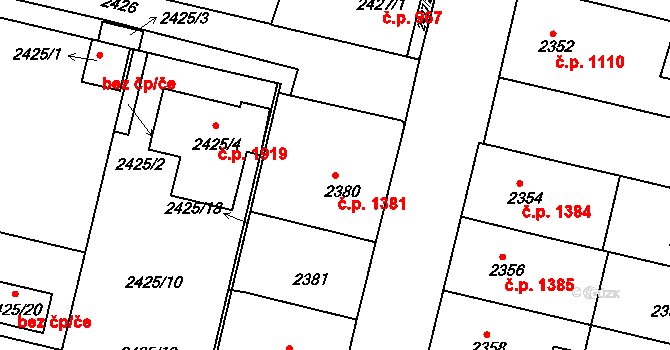 Strážnice 1381 na parcele st. 2380 v KÚ Strážnice na Moravě, Katastrální mapa