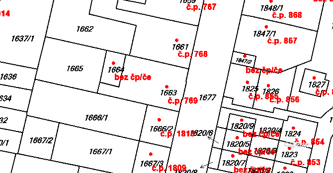 České Budějovice 5 769, České Budějovice na parcele st. 1663 v KÚ České Budějovice 5, Katastrální mapa