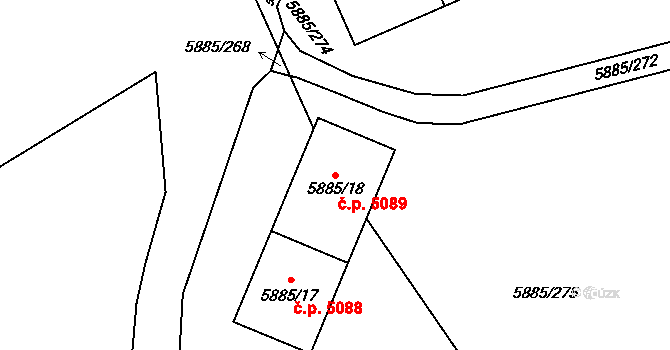 Chomutov 5089 na parcele st. 5885/18 v KÚ Chomutov I, Katastrální mapa