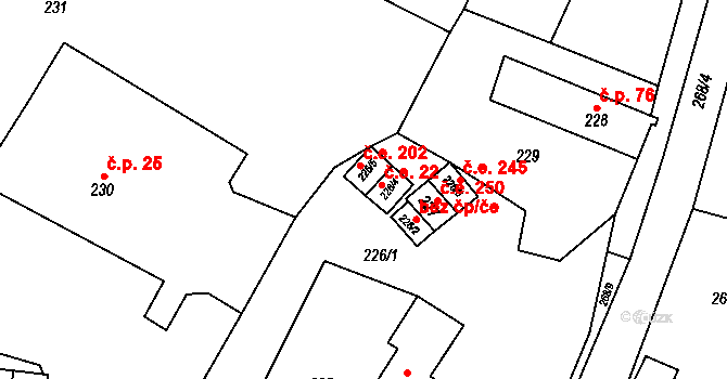 Padochov 202, Oslavany na parcele st. 226/5 v KÚ Padochov, Katastrální mapa