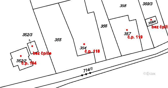Dolní Datyně 118, Havířov na parcele st. 354 v KÚ Dolní Datyně, Katastrální mapa
