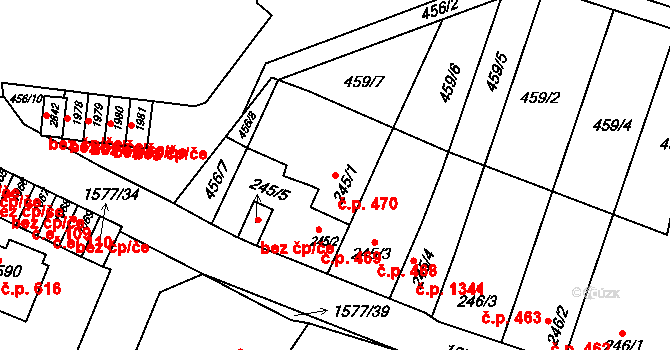 Litovel 470 na parcele st. 245/1 v KÚ Litovel, Katastrální mapa