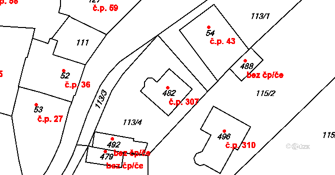 Malá Skalice 307, Česká Skalice na parcele st. 482 v KÚ Malá Skalice, Katastrální mapa
