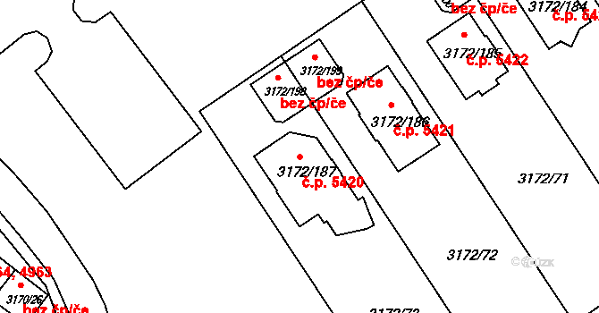 Chomutov 5420 na parcele st. 3172/187 v KÚ Chomutov II, Katastrální mapa