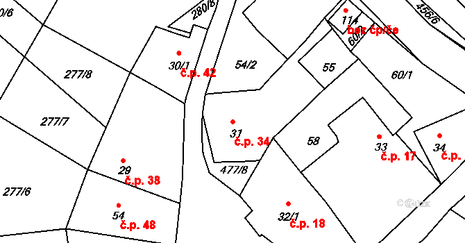 Bohouňovice I 34, Červené Pečky na parcele st. 31 v KÚ Bohouňovice I, Katastrální mapa