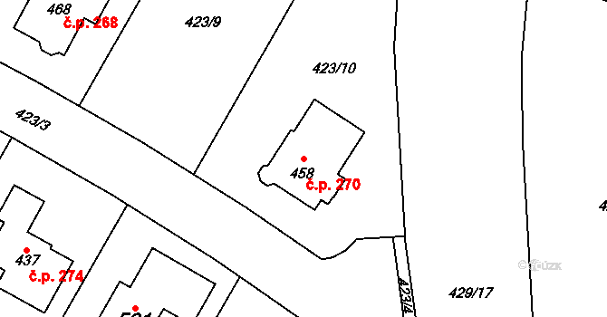 Luby 270, Klatovy na parcele st. 458 v KÚ Luby, Katastrální mapa
