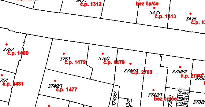 České Budějovice 3 1478, České Budějovice na parcele st. 3750 v KÚ České Budějovice 3, Katastrální mapa