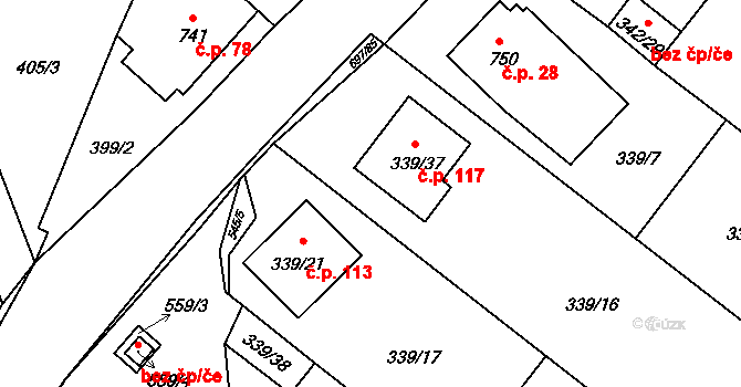 Lipník 117 na parcele st. 339/37 v KÚ Lipník u Hrotovic, Katastrální mapa