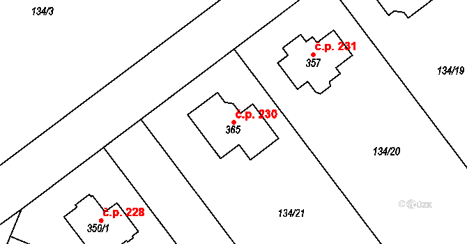 Vysoká Pec 230, Bohutín na parcele st. 365 v KÚ Vysoká Pec u Bohutína, Katastrální mapa