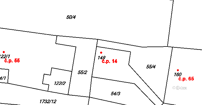 Dražíč 14 na parcele st. 149 v KÚ Dražíč, Katastrální mapa