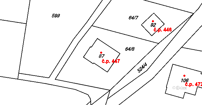Doubravice nad Svitavou 447 na parcele st. 87 v KÚ Klemov, Katastrální mapa
