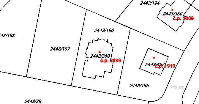 Roztoky 2096 na parcele st. 2443/369 v KÚ Roztoky u Prahy, Katastrální mapa