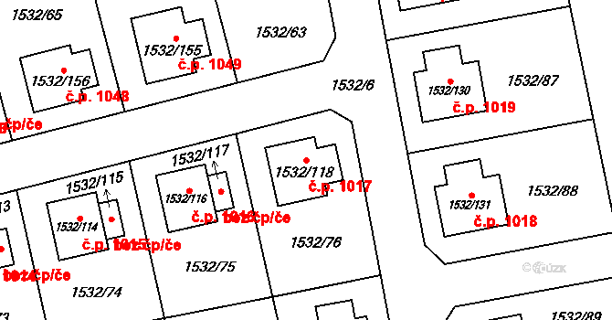 Řeporyje 1017, Praha na parcele st. 1532/118 v KÚ Řeporyje, Katastrální mapa