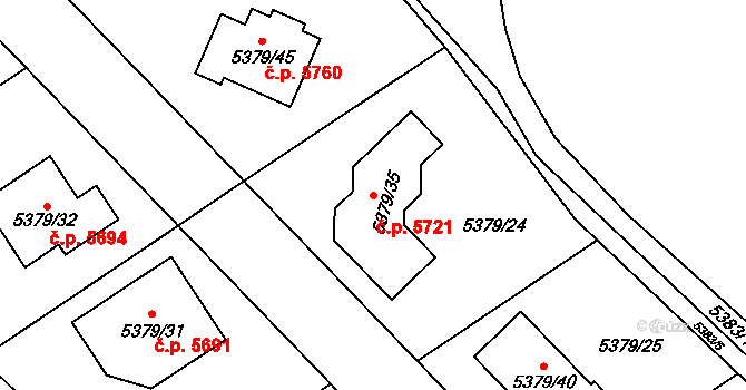 Chomutov 5721 na parcele st. 5379/35 v KÚ Chomutov I, Katastrální mapa