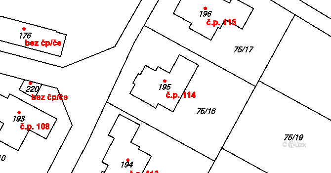 Noutonice 114, Lichoceves na parcele st. 195 v KÚ Noutonice, Katastrální mapa