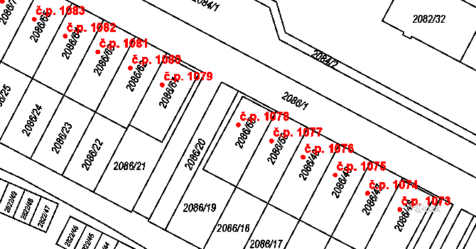 Jemnice 1078 na parcele st. 2086/60 v KÚ Jemnice, Katastrální mapa