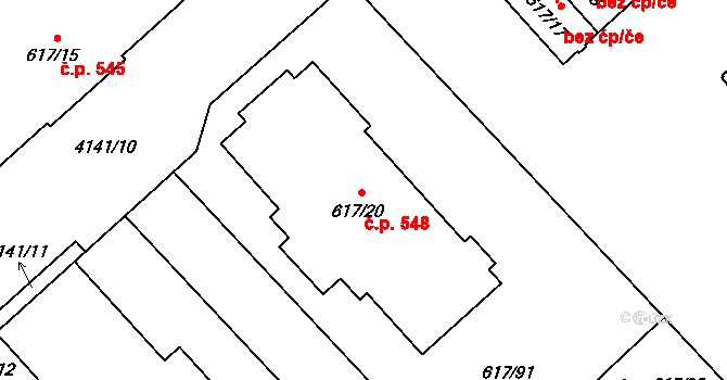 Jakubské Předměstí 548, Jaroměř na parcele st. 617/20 v KÚ Jaroměř, Katastrální mapa