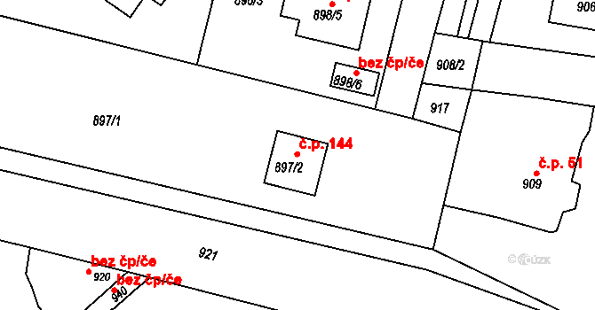Nová Huť 144, Dýšina na parcele st. 897/2 v KÚ Dýšina, Katastrální mapa
