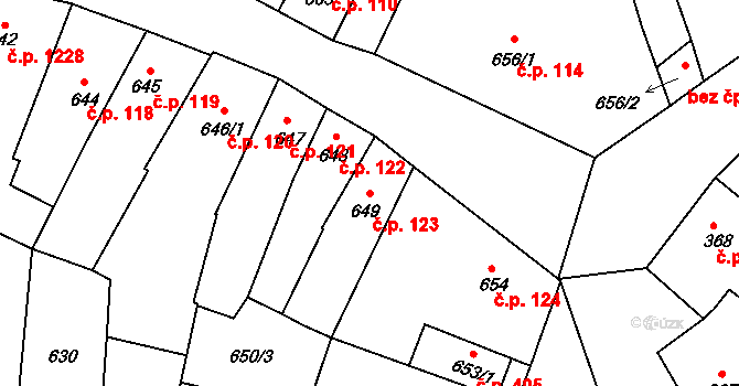 Předměstí 123, Litoměřice na parcele st. 649 v KÚ Litoměřice, Katastrální mapa