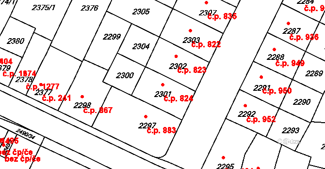 Předměstí 824, Litoměřice na parcele st. 2301 v KÚ Litoměřice, Katastrální mapa