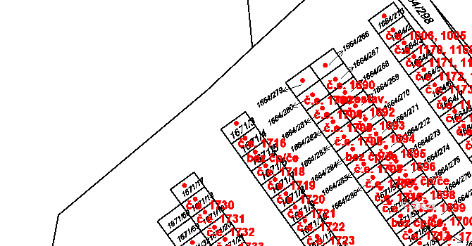 Teplické Předměstí 1716, Bílina na parcele st. 1671/3 v KÚ Bílina, Katastrální mapa