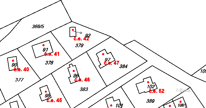 Oblanov 47, Trutnov na parcele st. 97 v KÚ Oblanov, Katastrální mapa