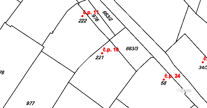 Rastory 10, Podolí I na parcele st. 221 v KÚ Podolí I, Katastrální mapa