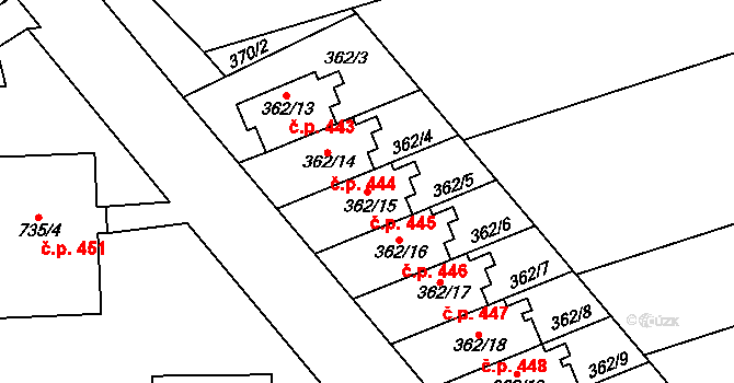 Žďár nad Sázavou 2 445, Žďár nad Sázavou na parcele st. 362/15 v KÚ Zámek Žďár, Katastrální mapa
