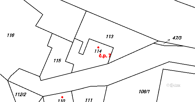 Nebanice 7 na parcele st. 114/1 v KÚ Nebanice, Katastrální mapa