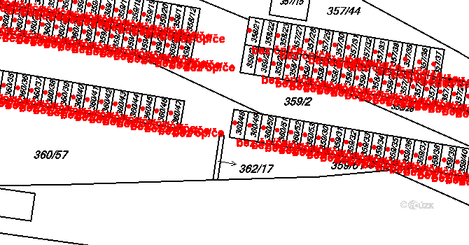 Rousínov 126 na parcele st. 360/48 v KÚ Rousínov u Vyškova, Katastrální mapa