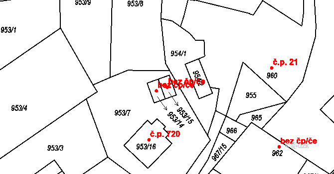 Třinec 42641993 na parcele st. 953/15 v KÚ Třinec, Katastrální mapa