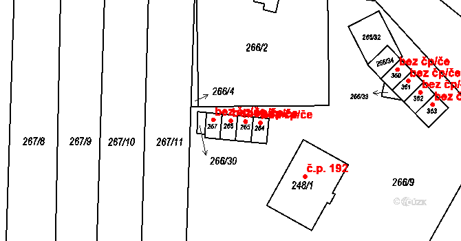 Letovice 43445993 na parcele st. 266 v KÚ Třebětín u Letovic, Katastrální mapa