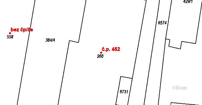 Habry 452 na parcele st. 368 v KÚ Habry, Katastrální mapa