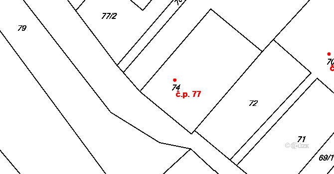 Skrochovice 77, Brumovice na parcele st. 74 v KÚ Skrochovice, Katastrální mapa