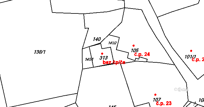 Sedlec-Prčice 45424993 na parcele st. 313 v KÚ Prčice, Katastrální mapa