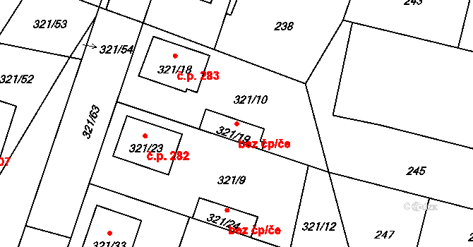 Semice 46483993 na parcele st. 321/19 v KÚ Semice nad Labem, Katastrální mapa