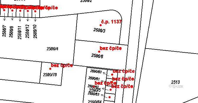 Holešov 47600993 na parcele st. 2586/6 v KÚ Holešov, Katastrální mapa