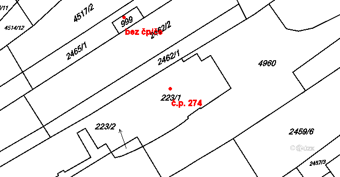 Boršice 274 na parcele st. 223/1 v KÚ Boršice u Buchlovic, Katastrální mapa